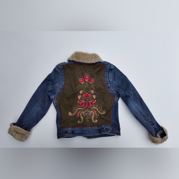 Tommy Hilfiger Denim Jacket Embroidered Fur Retro Y2K Back Floral Jean Petite S - Picture 2 of 16
